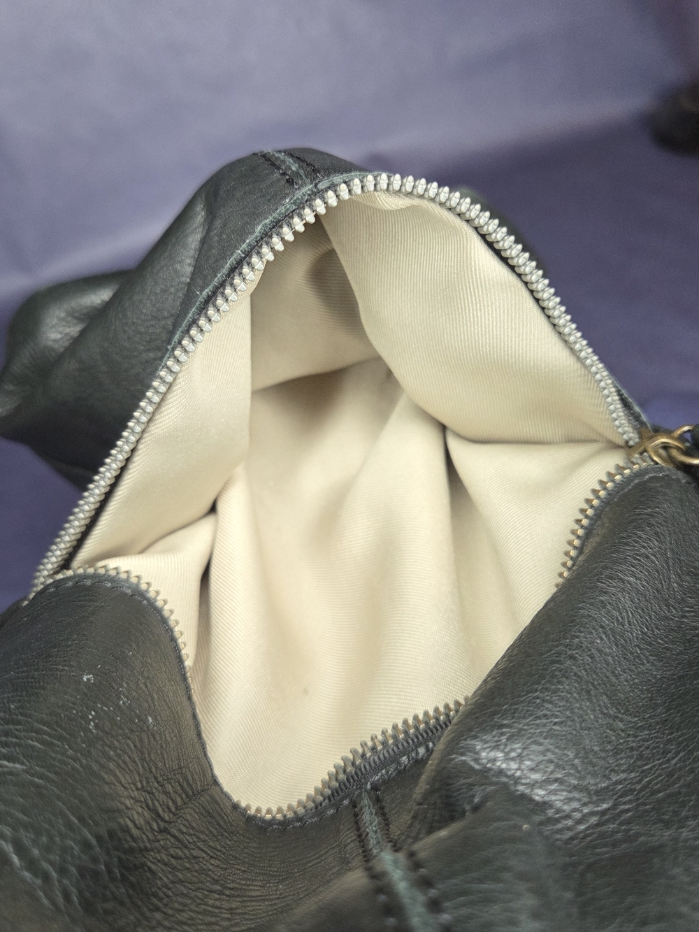 American Leather Black Shoulder Tote with Gold Zippers - Picture 8 of 14